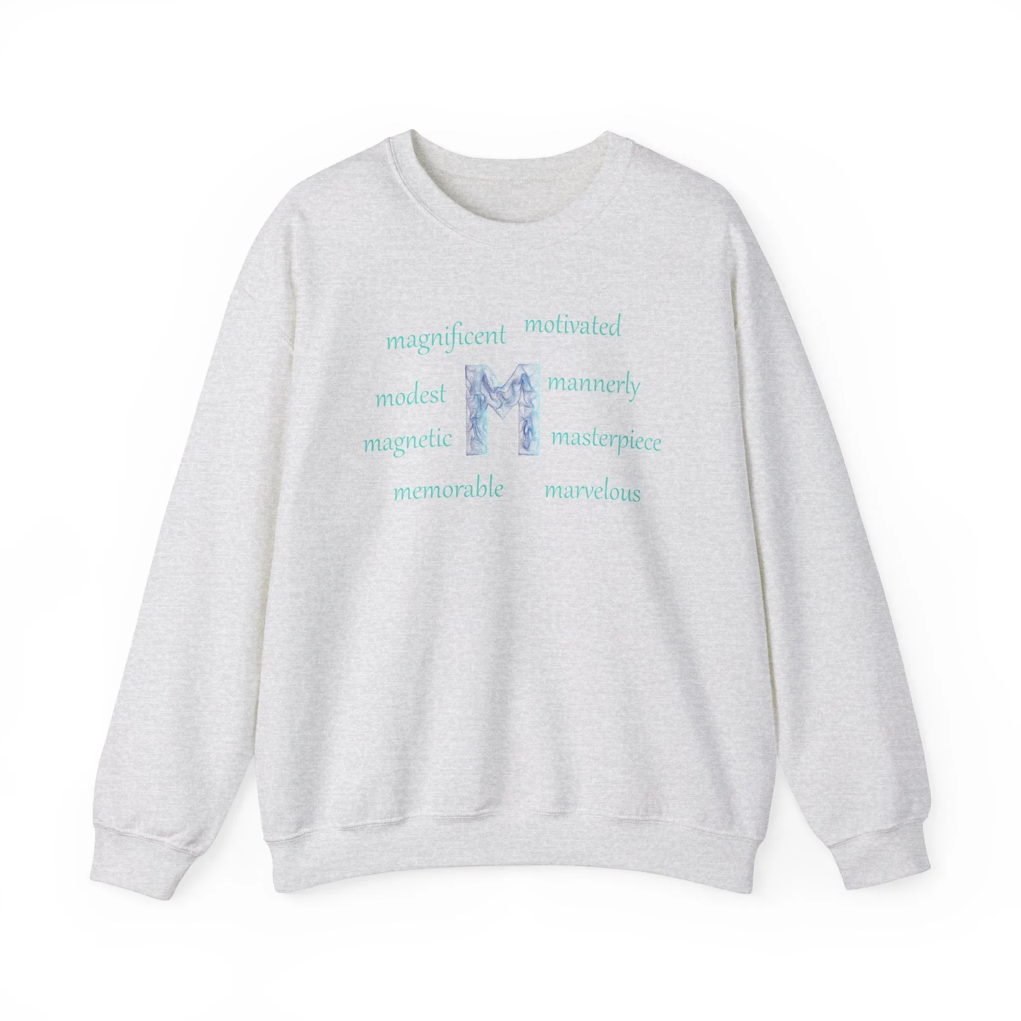 M Alphabet Sweatshirt, Optimistic, Mental Health, Motivational Alphabet Initial "M" Unisex Heavy Blend™ Crewneck Sweatshirt, Self-affirming Sweatshirt