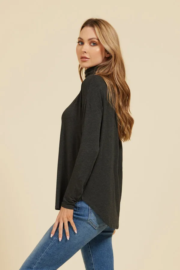 Majestic Soft Touch Semi-Relaxed Long Sleeve Drop Shoulder Turtleneck in Anthracite