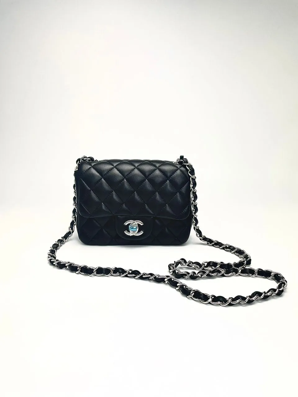 Mini Square Black Lambskin SHW (Cash Price in Description)