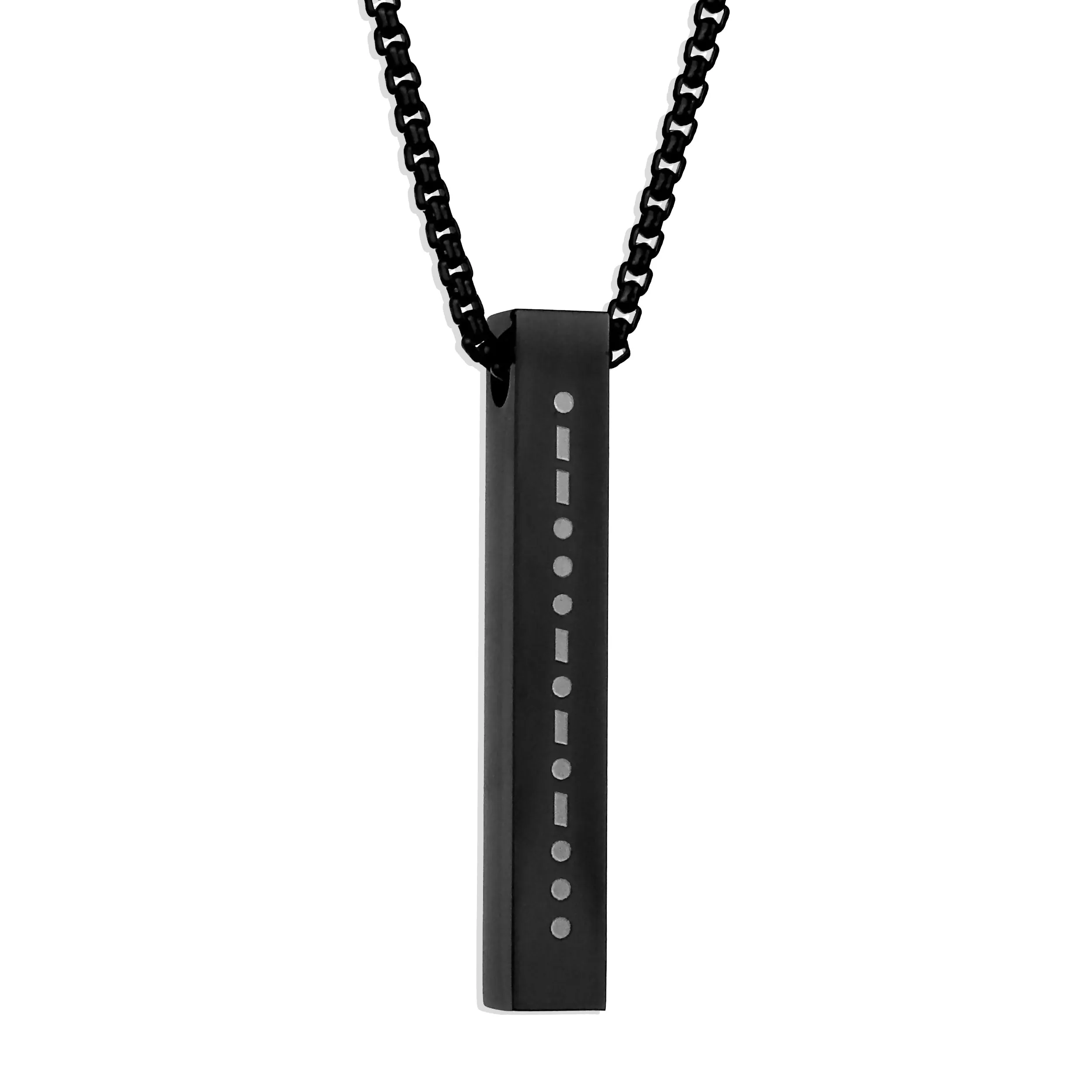 Morse Code Bar Pendant Necklace - Black 6mm