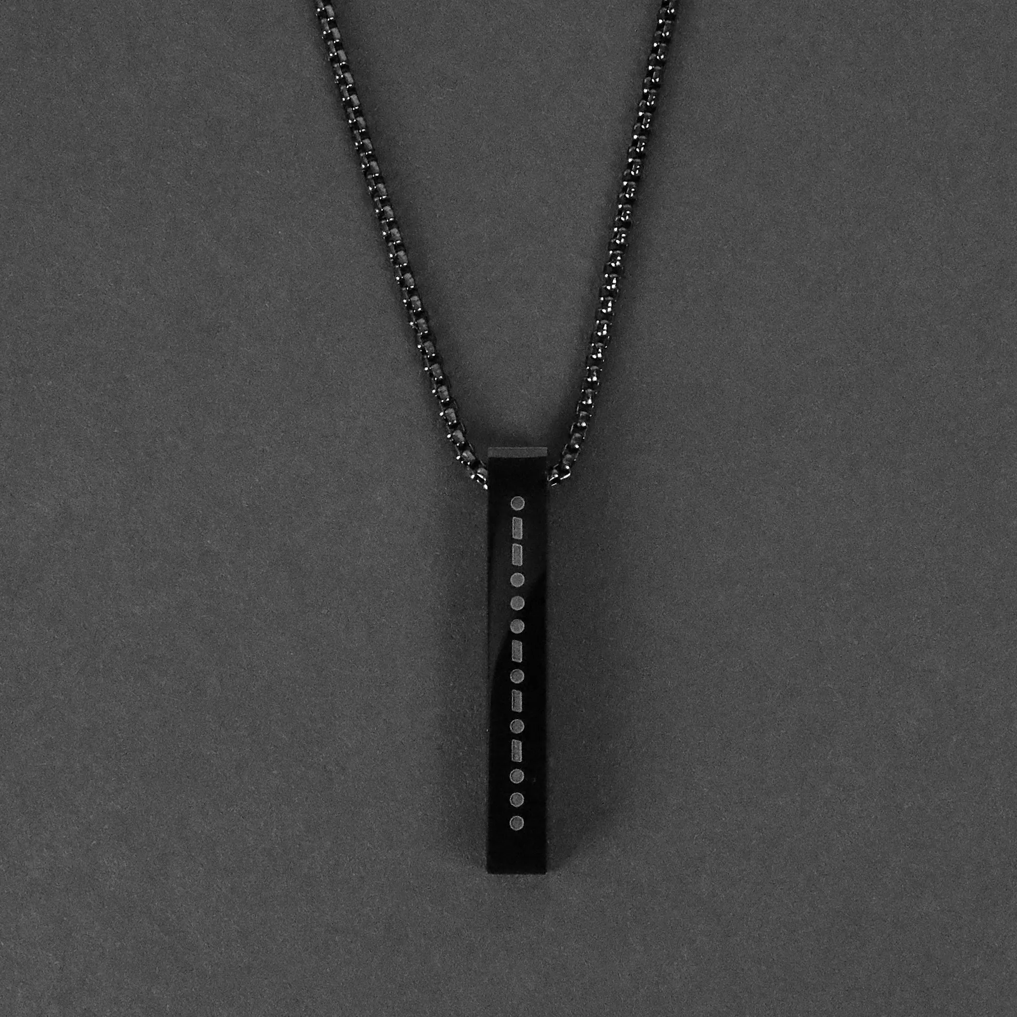 Morse Code Bar Pendant Necklace - Black 6mm