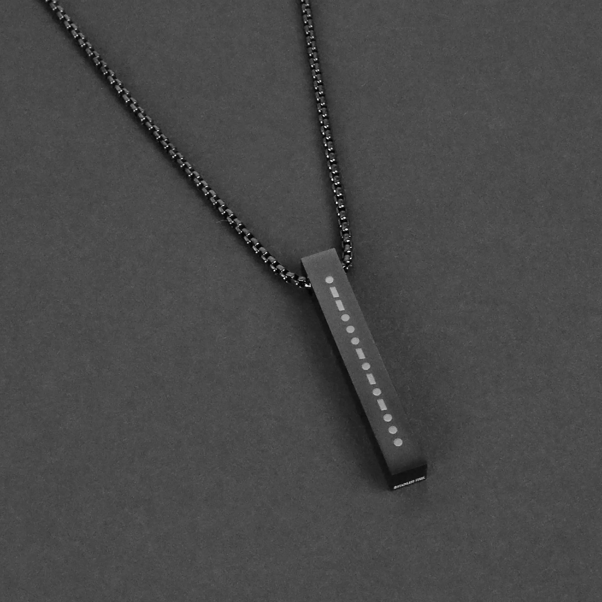 Morse Code Bar Pendant Necklace - Black 6mm