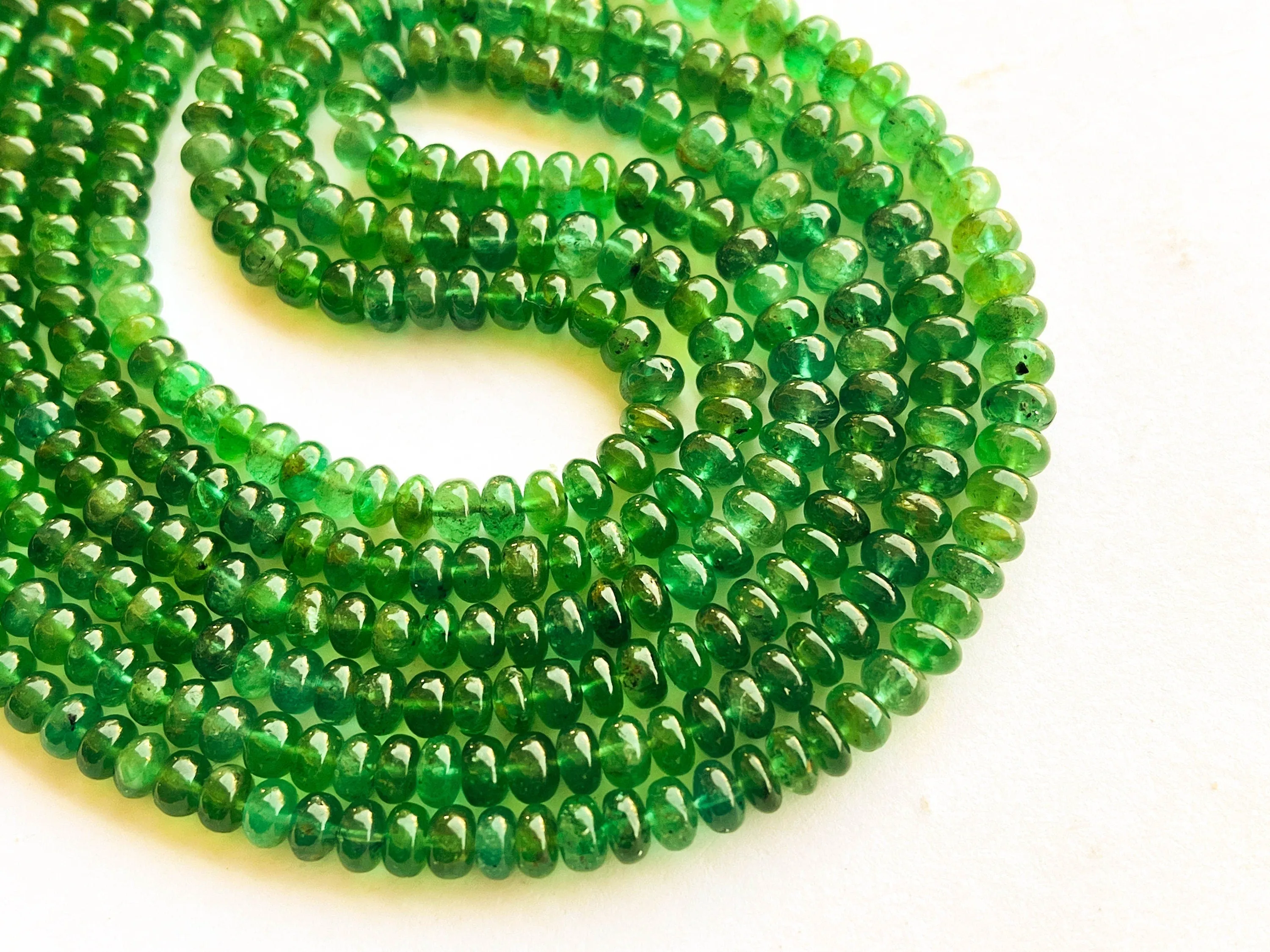 Natural Zambian Emerald Smooth Rondelle Shape Beads (No Treatment)