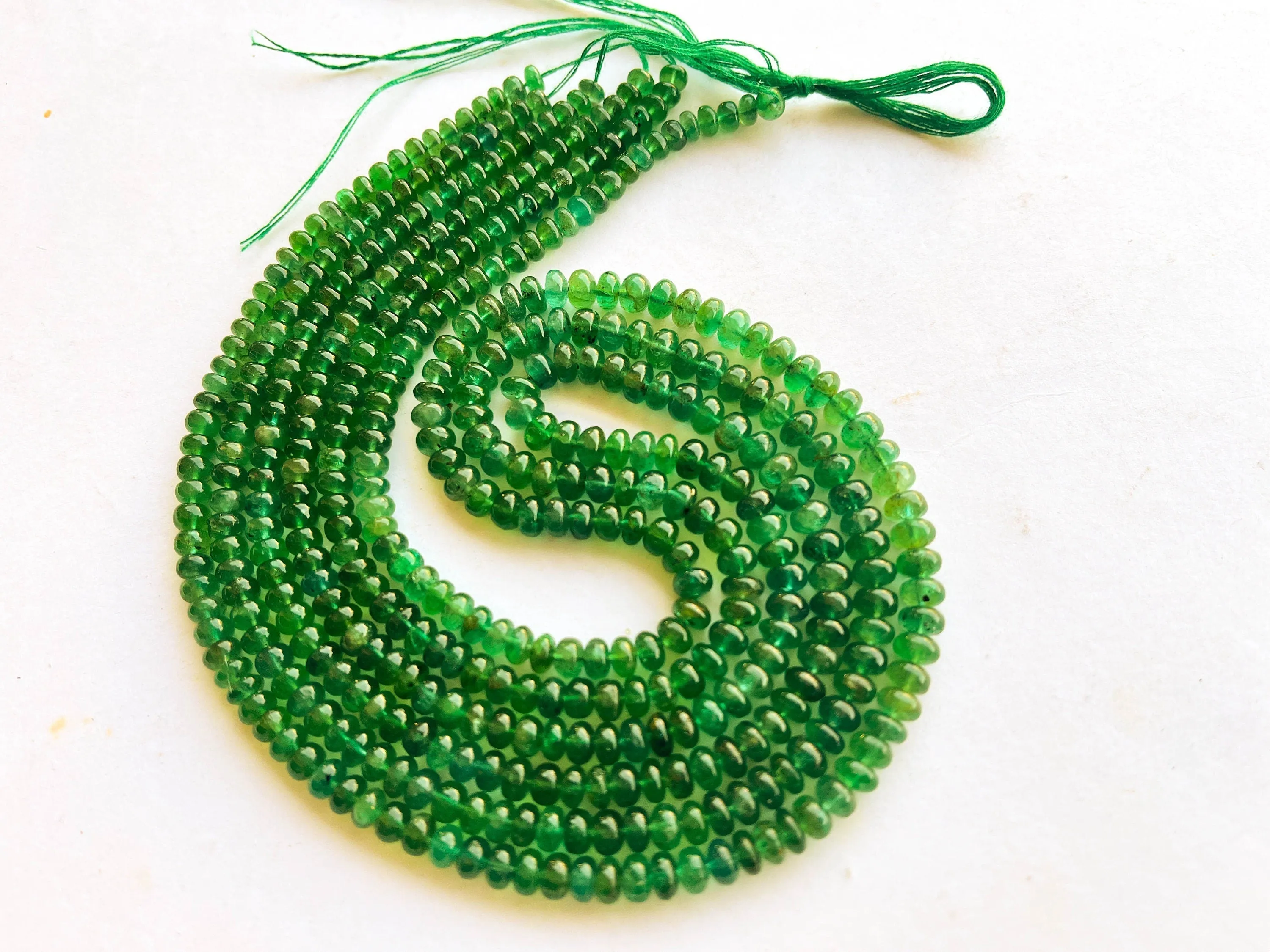 Natural Zambian Emerald Smooth Rondelle Shape Beads (No Treatment)