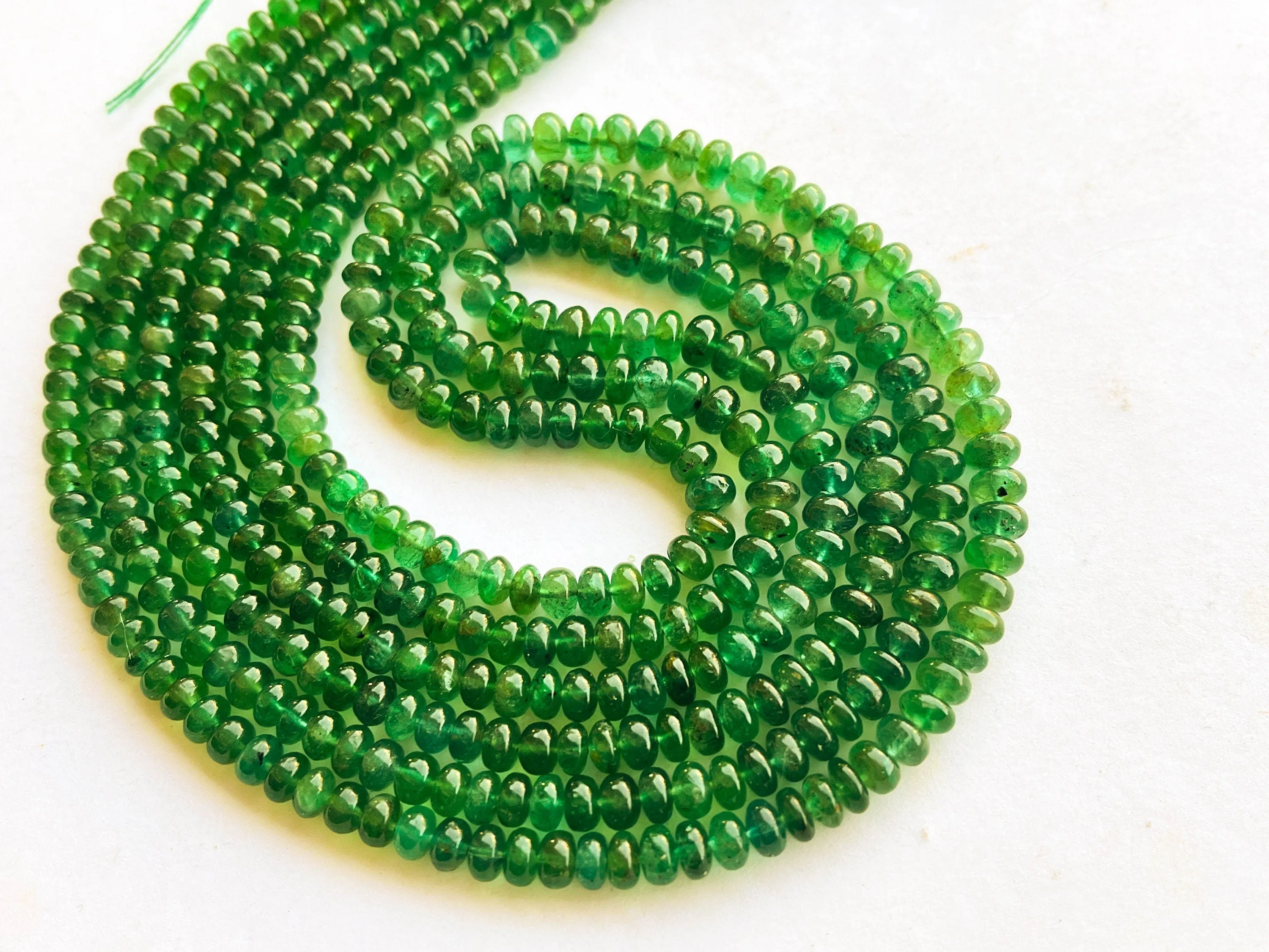 Natural Zambian Emerald Smooth Rondelle Shape Beads (No Treatment)