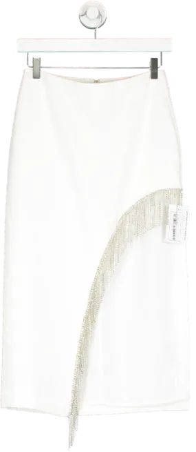 NBD White Robb Diamante Trim Midi Skirt UK S