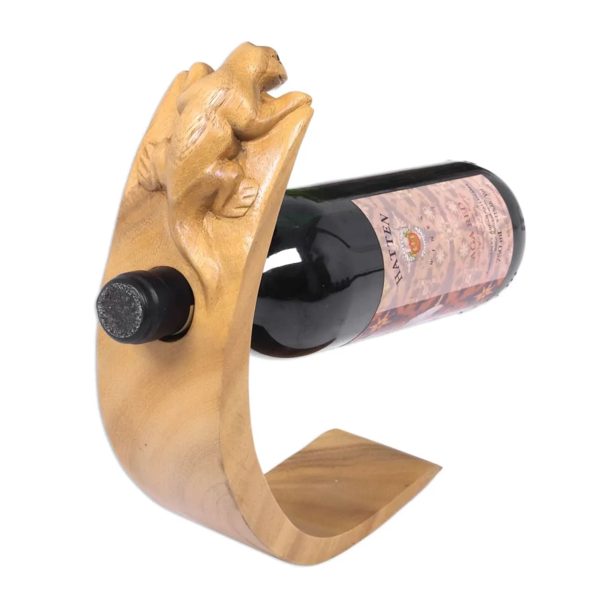 Novica Brown Balinese Lizard Wood Wine Bottle Holder