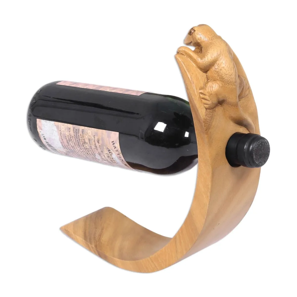 Novica Brown Balinese Lizard Wood Wine Bottle Holder