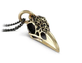 Ornate Raven Skull Necklace - Bronze