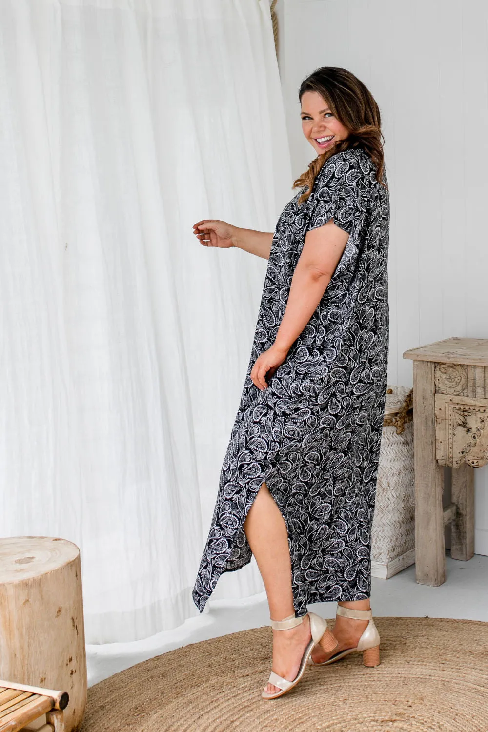 Paisley Shimmer Maxi Kaftan Dress