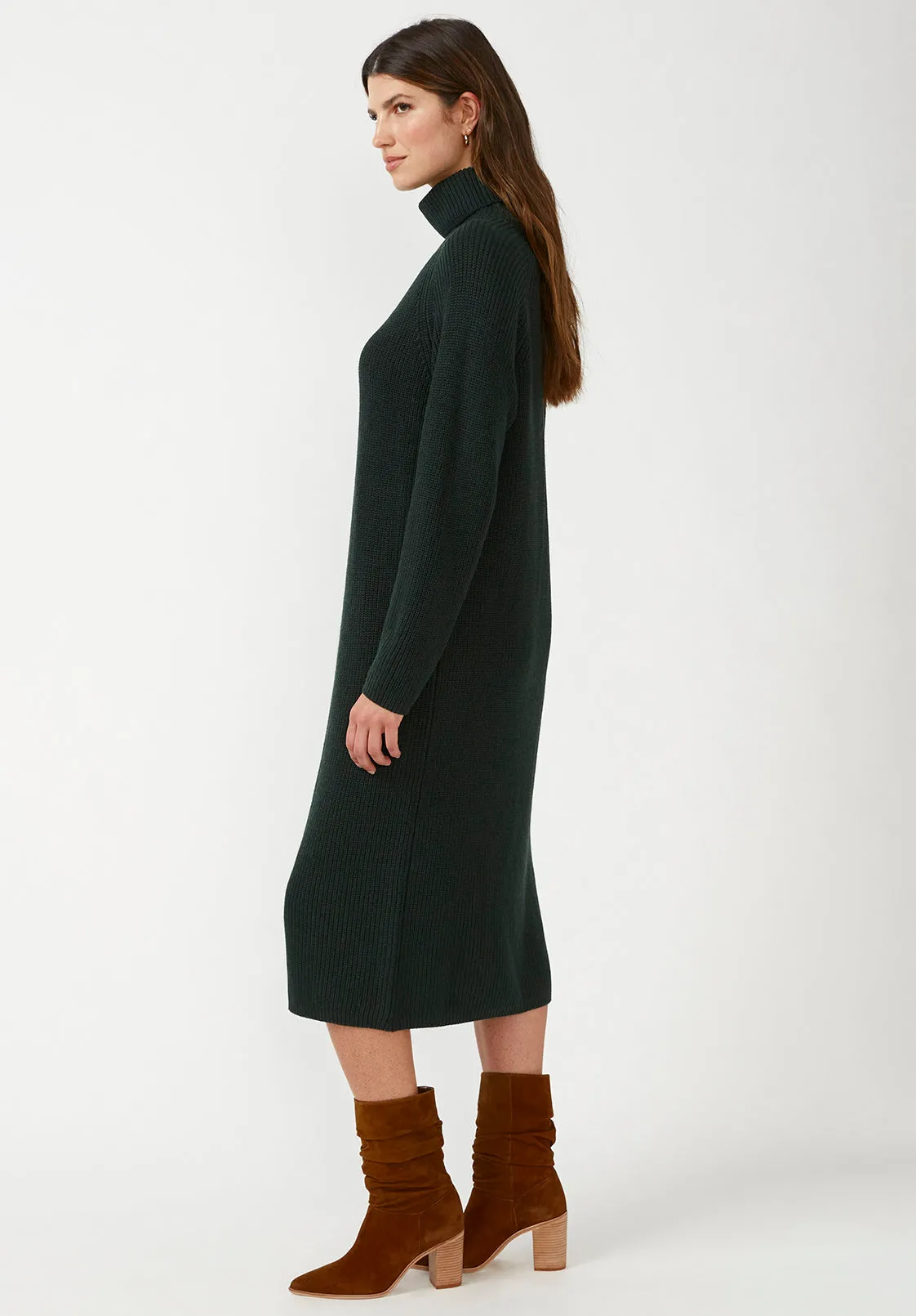 Paityn Women's Turtleneck Sweater Dress in Dark Green - SD0002F