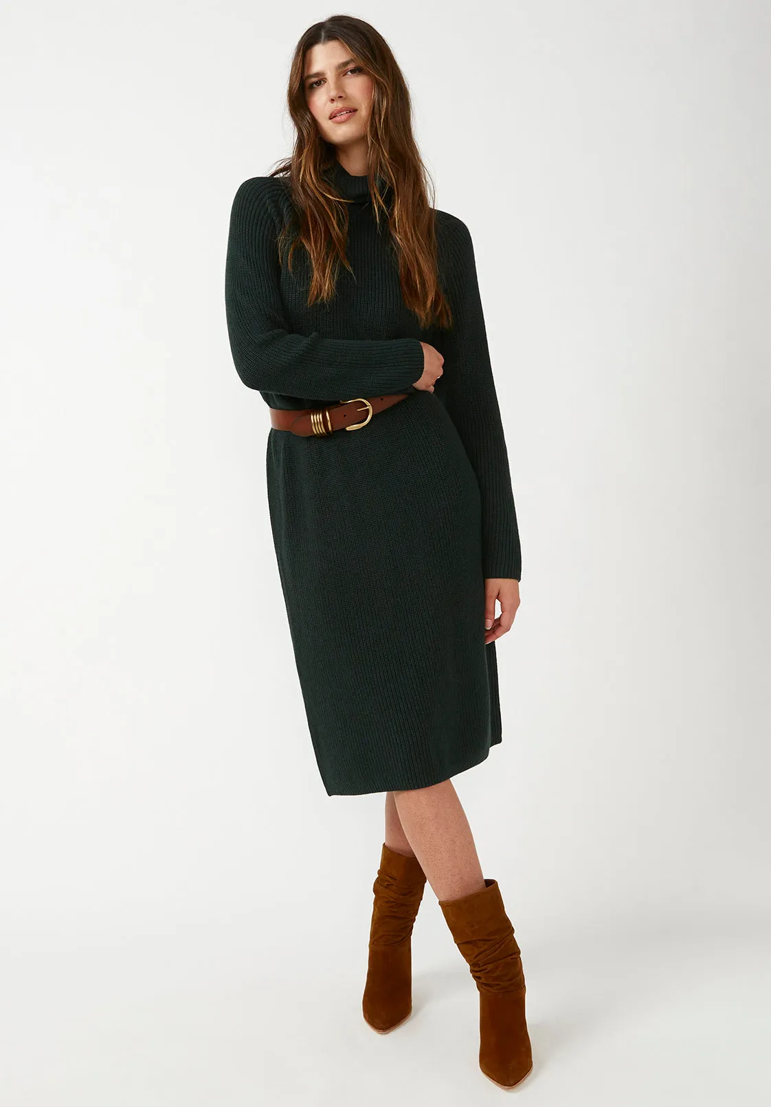 Paityn Women's Turtleneck Sweater Dress in Dark Green - SD0002F