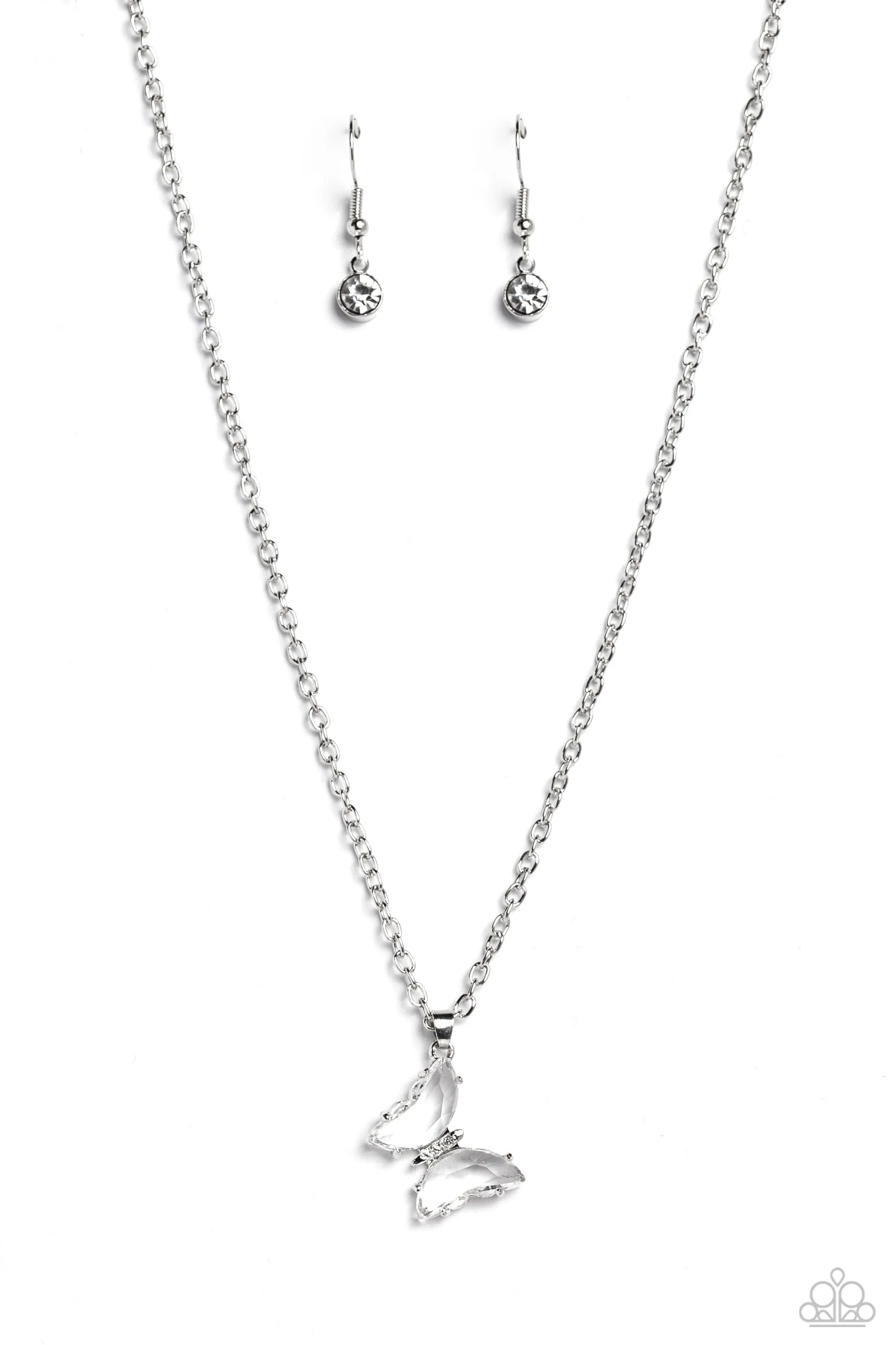 Paparazzi Butterfly Lullaby White Necklace & Earring Set