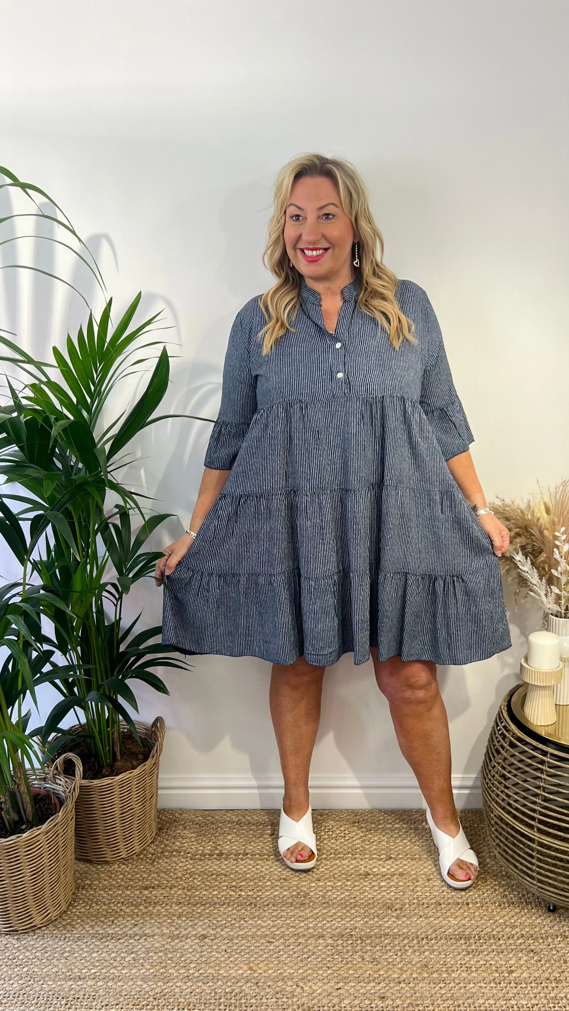 PIPER Pinstripe Tiered Dress