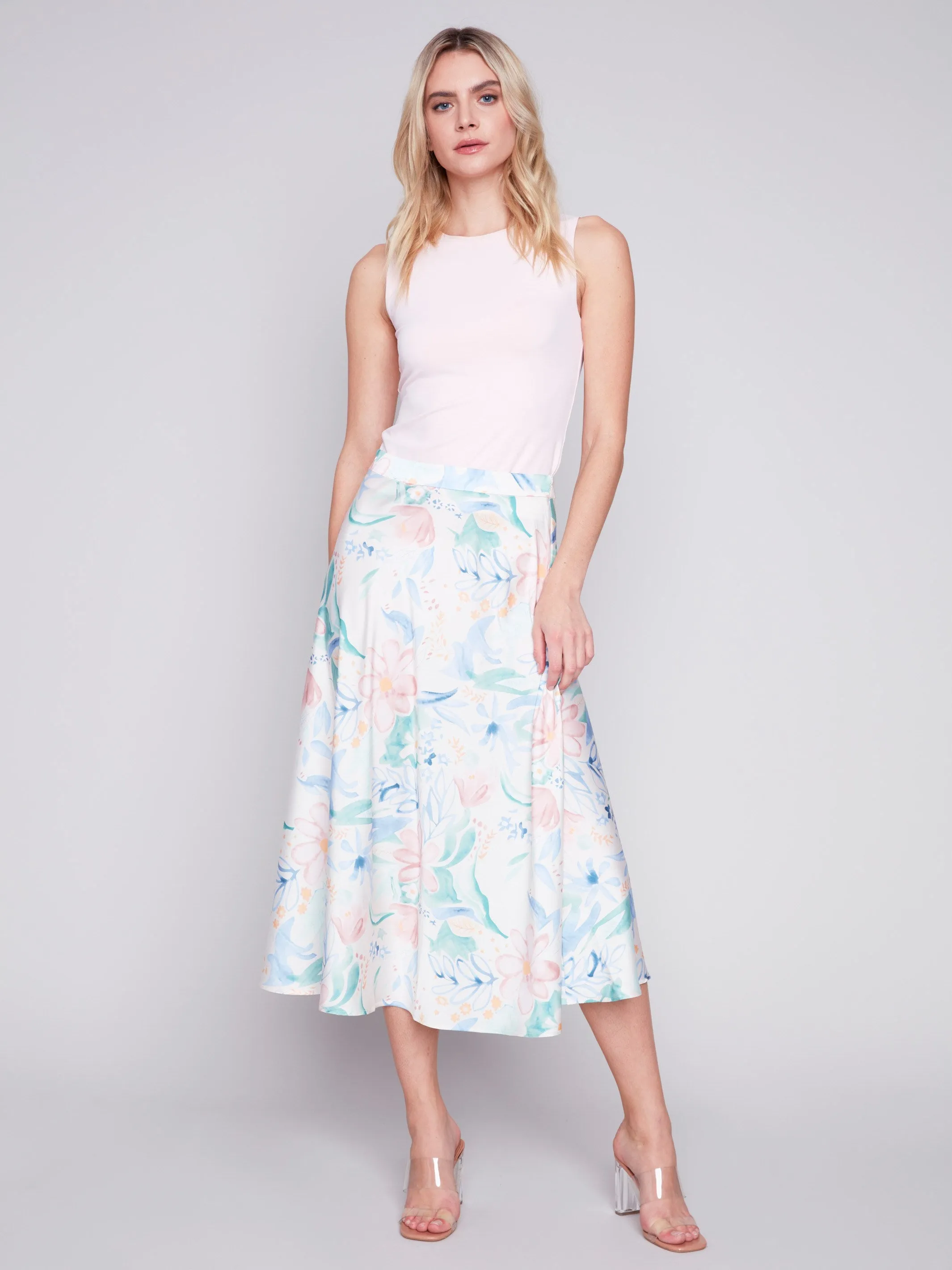 Printed Long Satin Skirt - Lotus