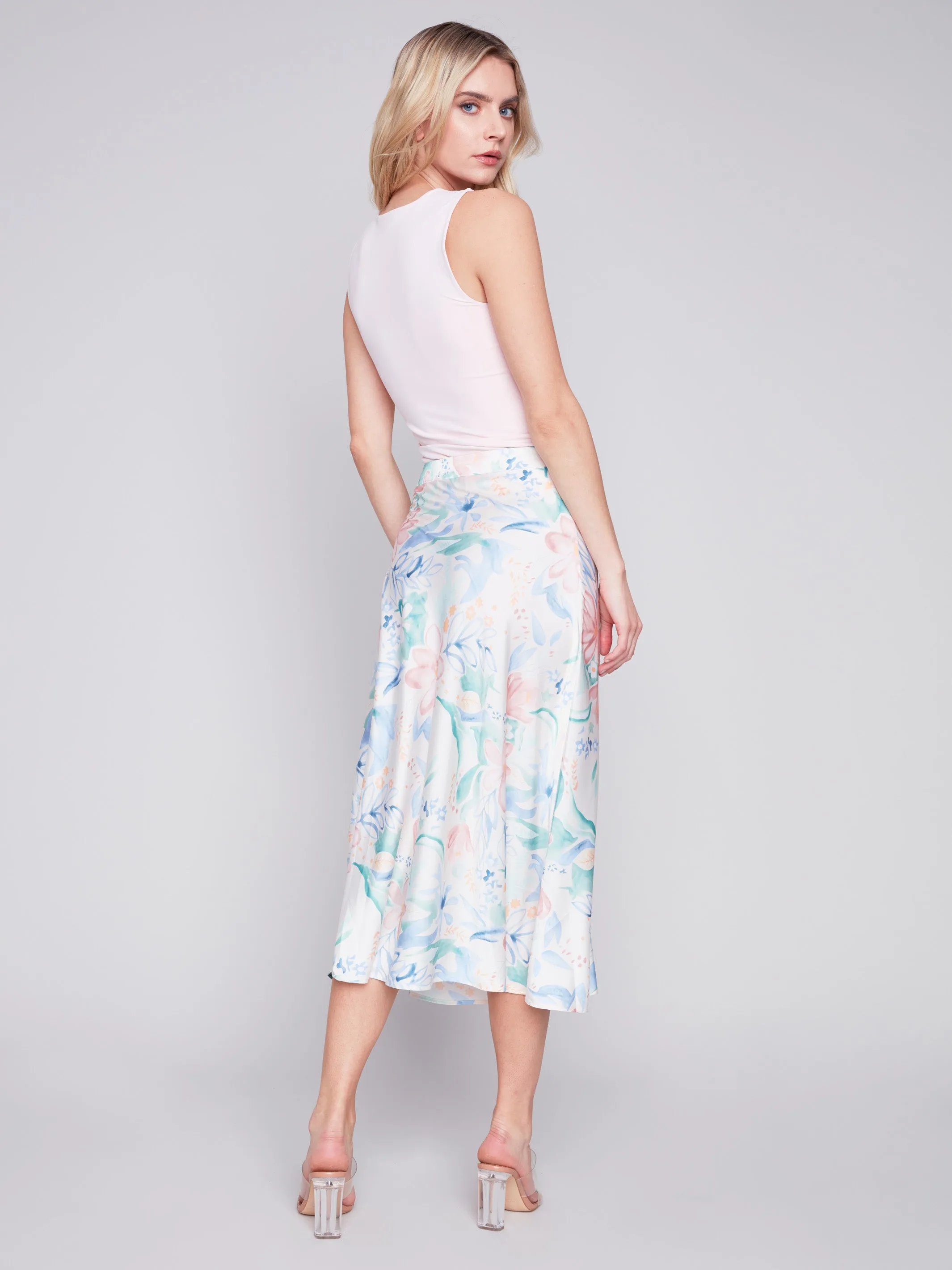 Printed Long Satin Skirt - Lotus