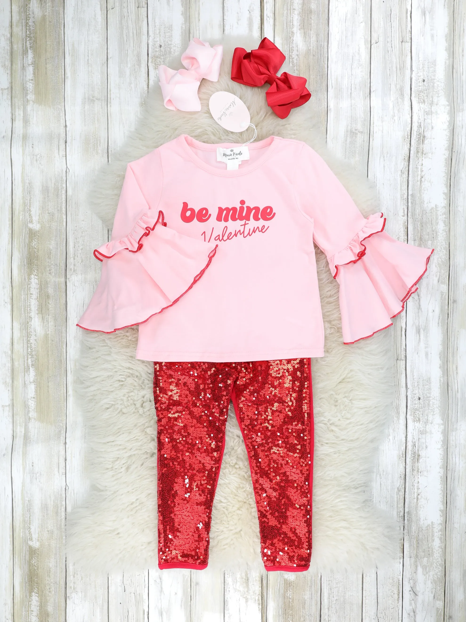 "Be Mine" Bell Sleeve Sequin Outfit