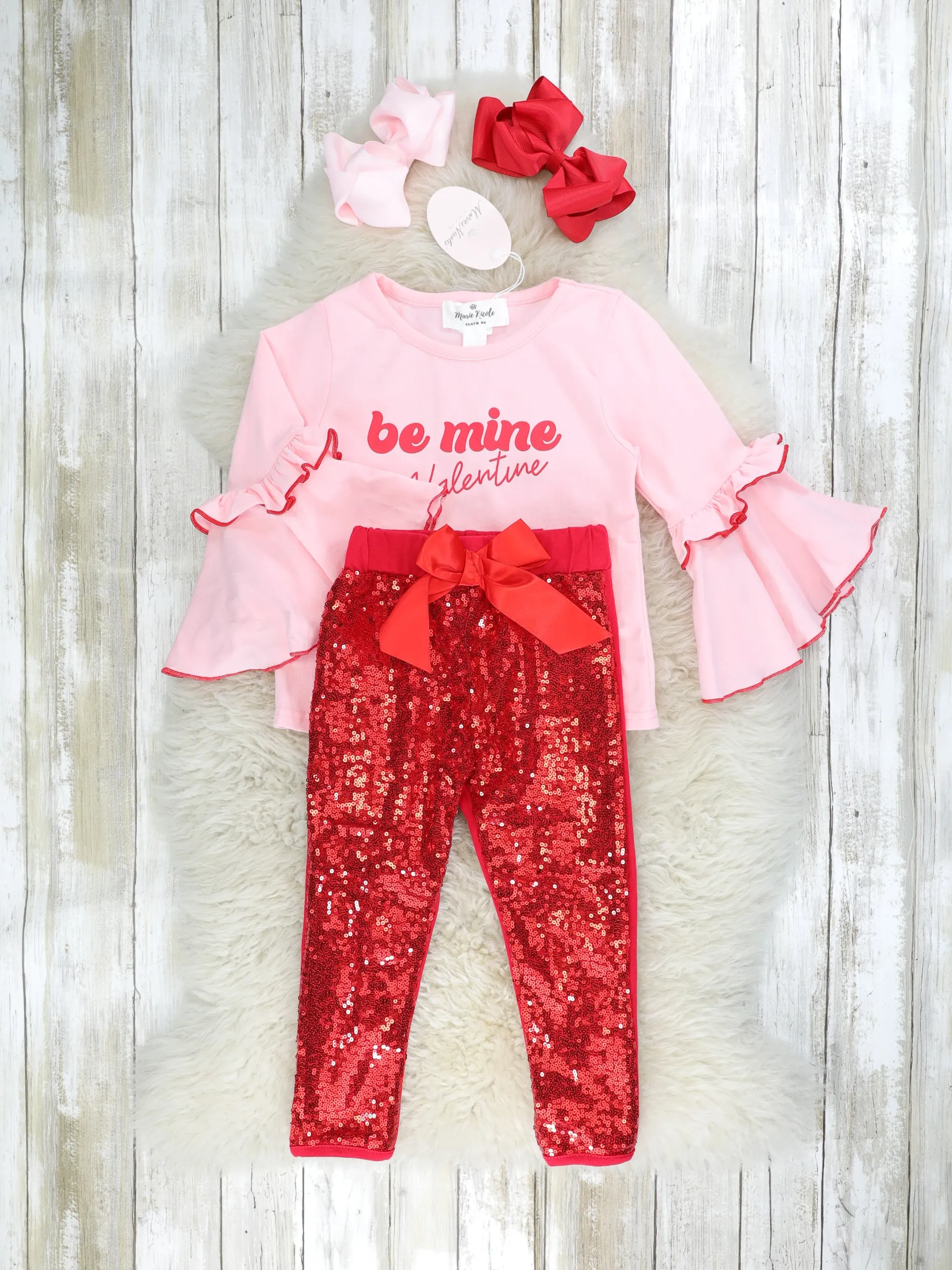 "Be Mine" Bell Sleeve Sequin Outfit