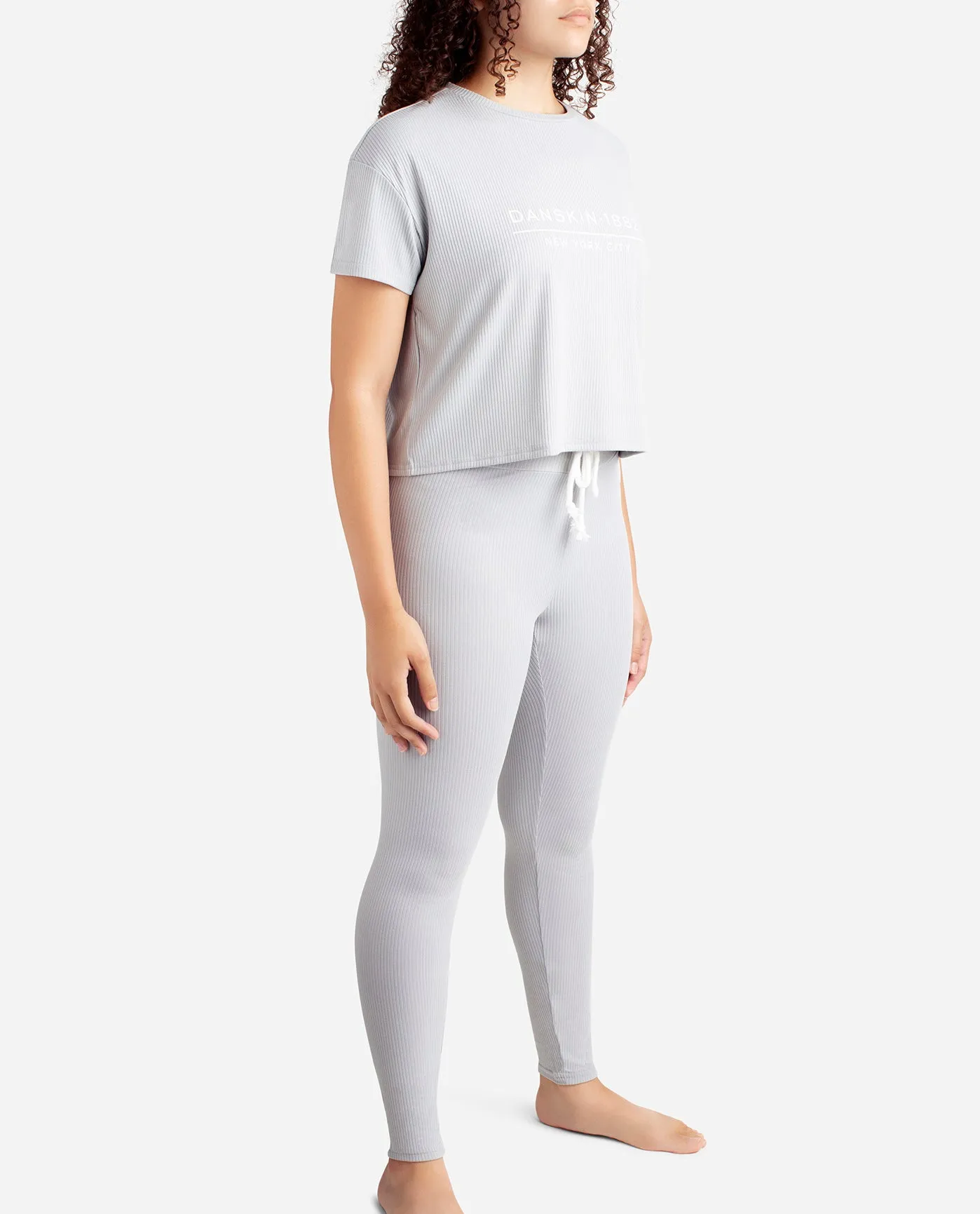 Ribbed Boxy Raglan Tee Sleep Set With High Waisted Leggings