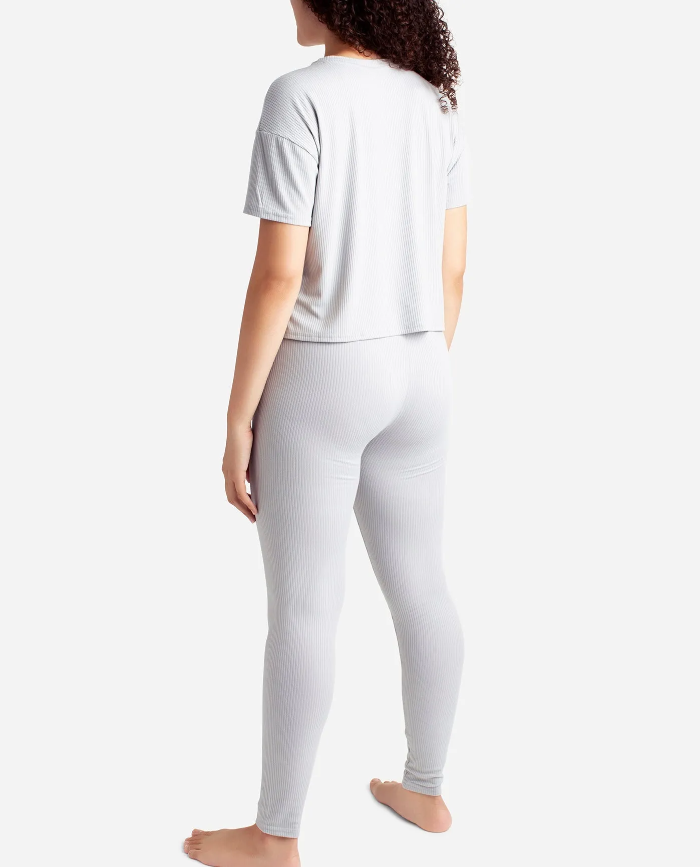 Ribbed Boxy Raglan Tee Sleep Set With High Waisted Leggings