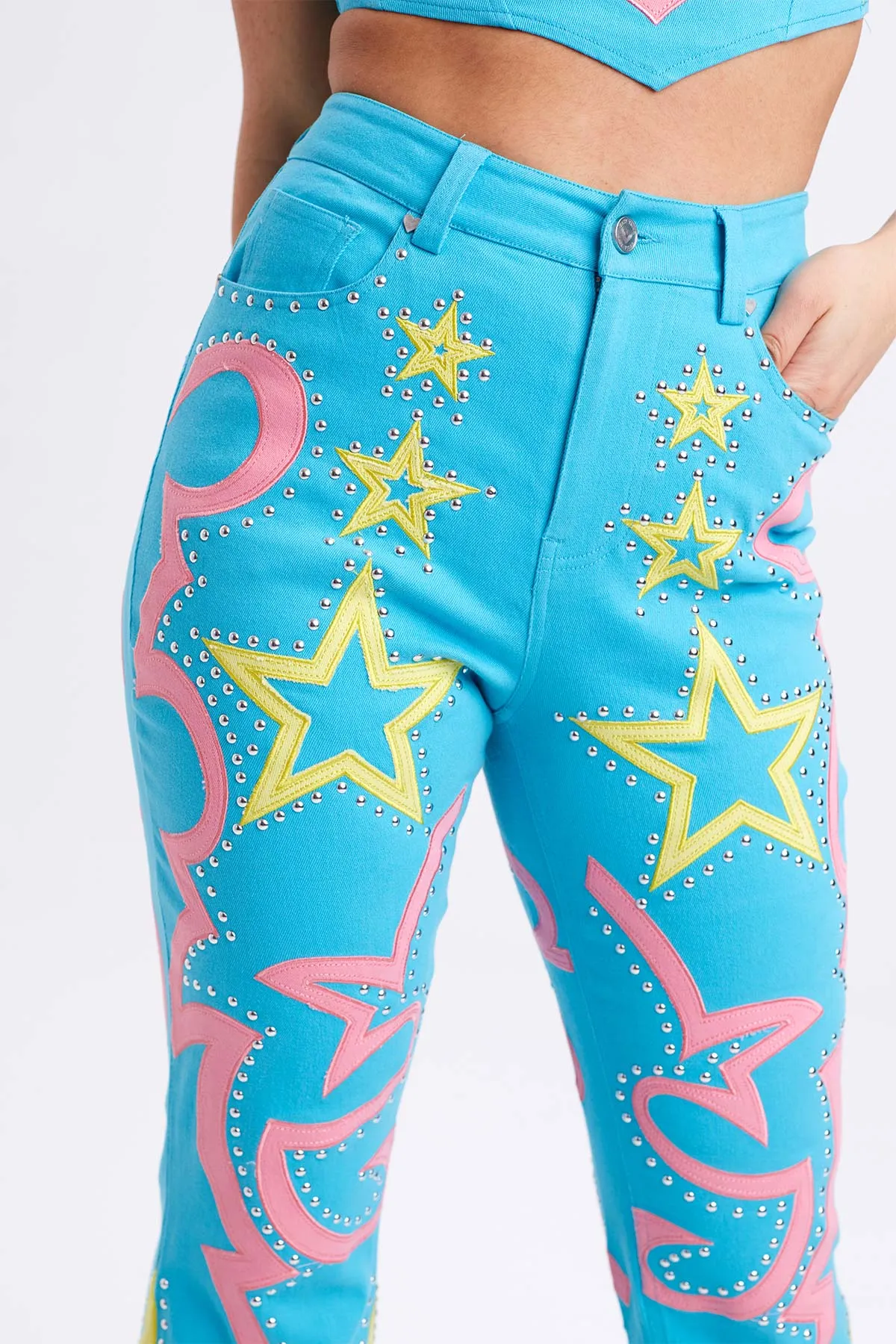 Rodeo Studded Denim Flared Jeans