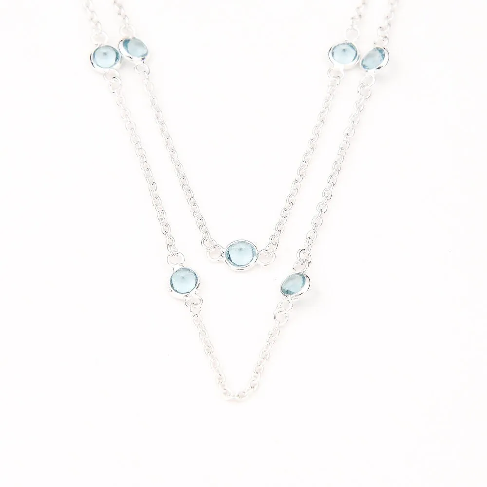 Silverworks N3606 Aquamarine Double Rolo Necklace