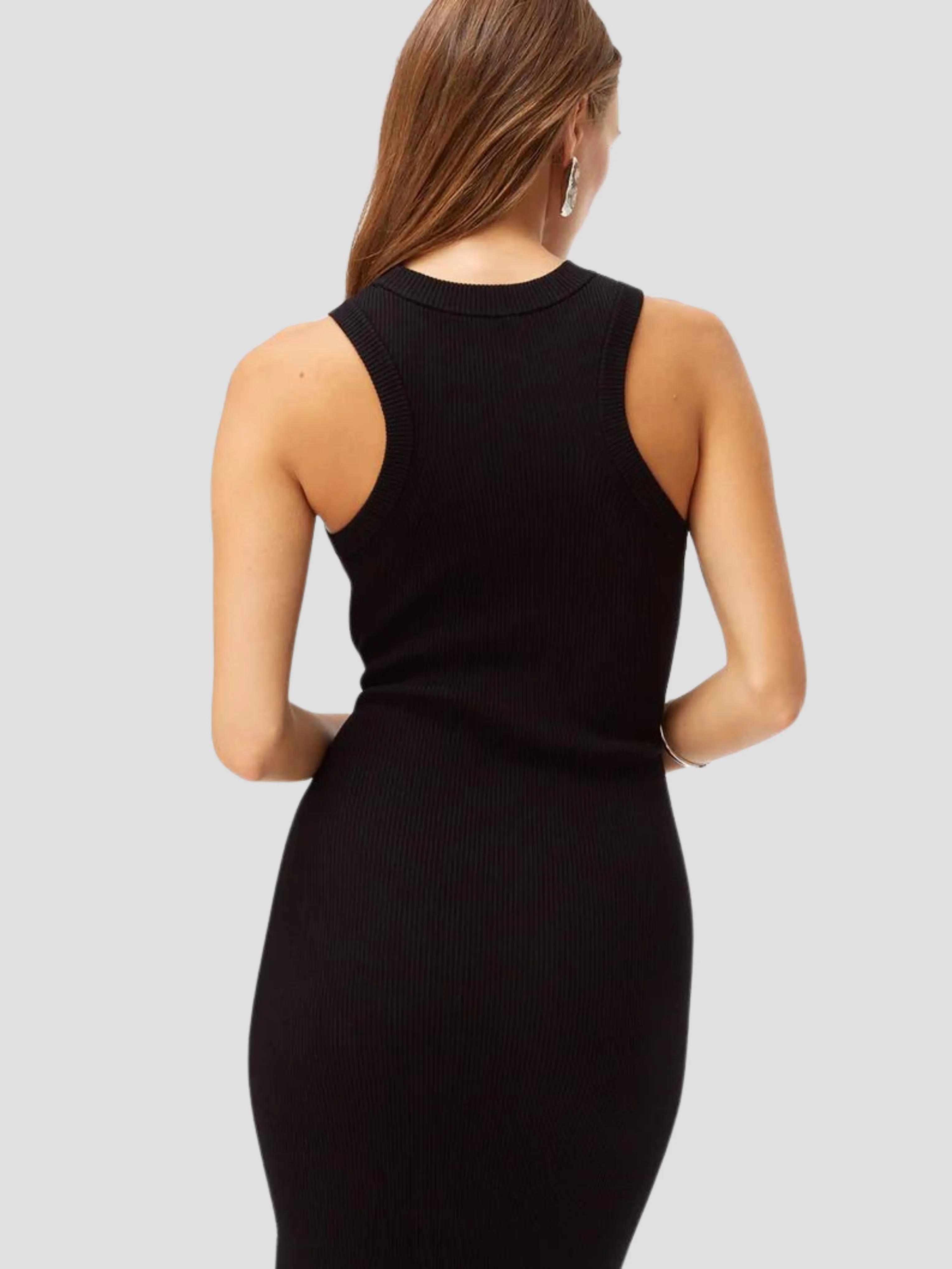 Sleeveless Racer Tie-front Midi Dress Jet