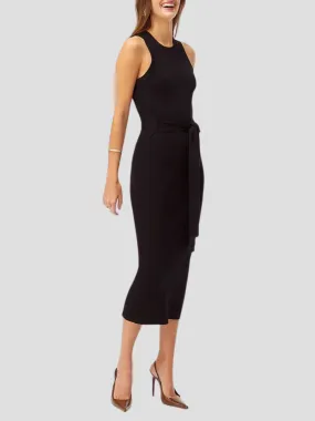 Sleeveless Racer Tie-front Midi Dress Jet