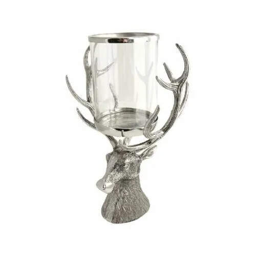 Stag Head Hurricane Aluminium Glass Lantern