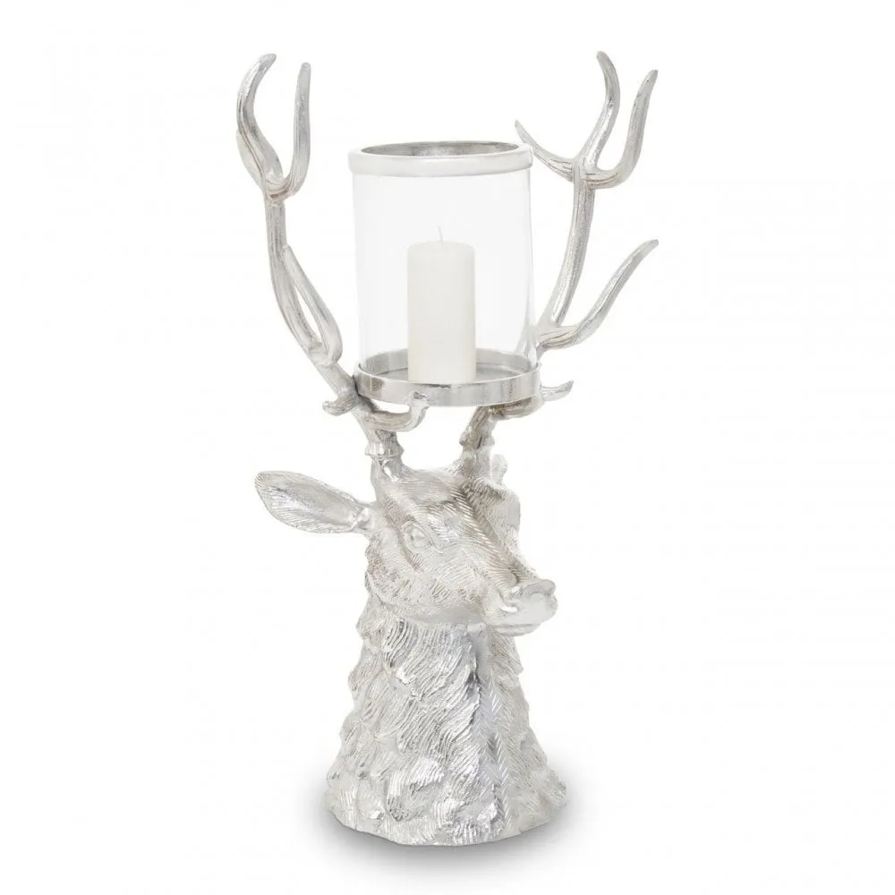 Stag Head Hurricane Aluminium Glass Lantern