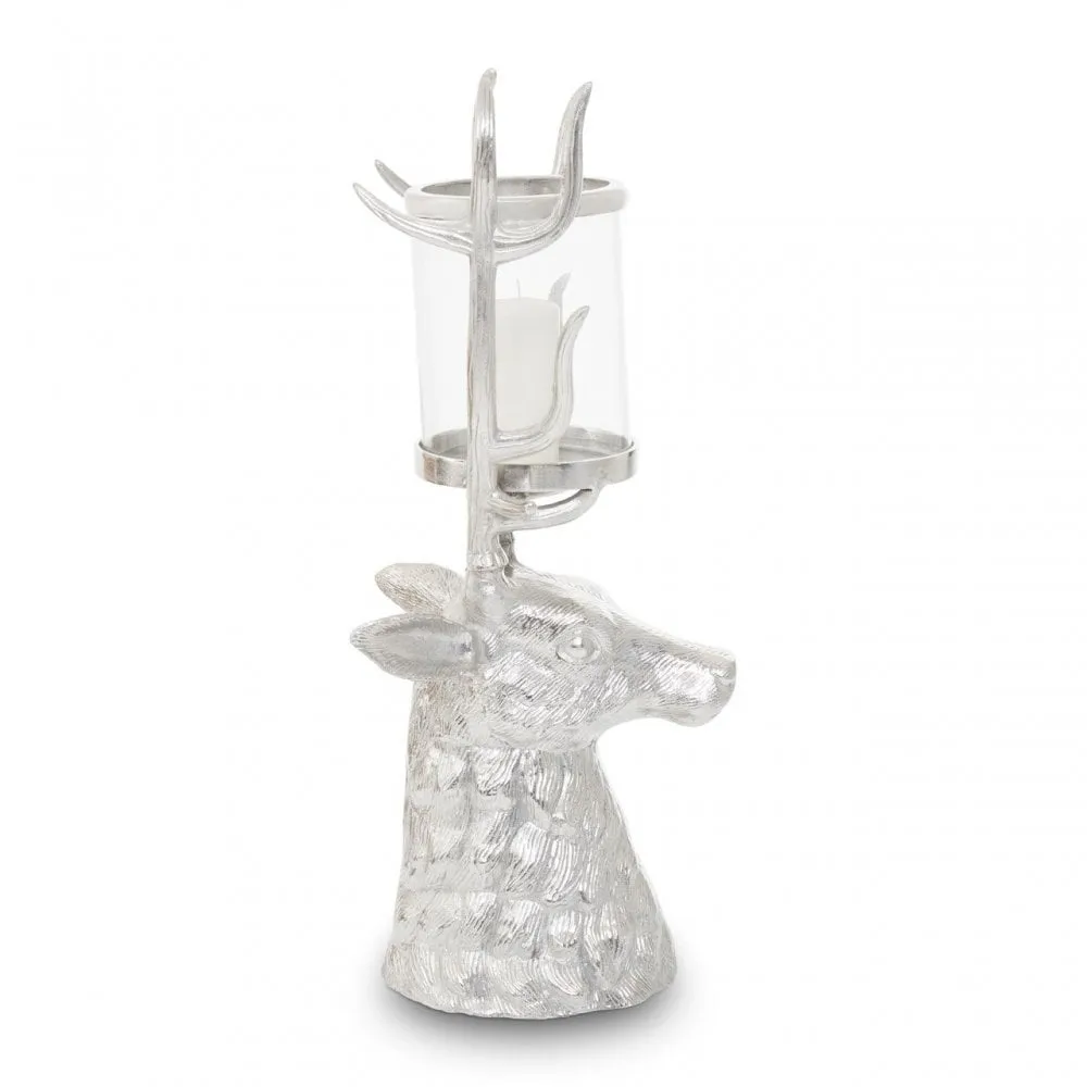 Stag Head Hurricane Aluminium Glass Lantern