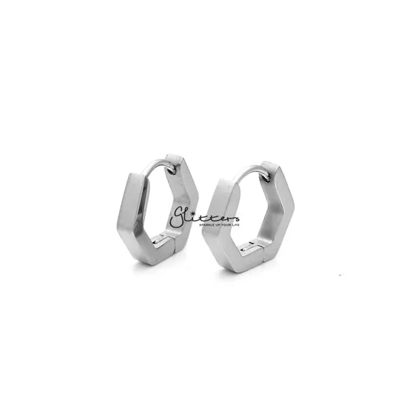 Stainless Steel Hexagon Huggie Hoop Men's Earrings