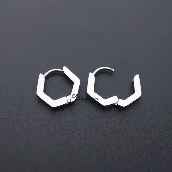 Stainless Steel Hexagon Huggie Hoop Men's Earrings