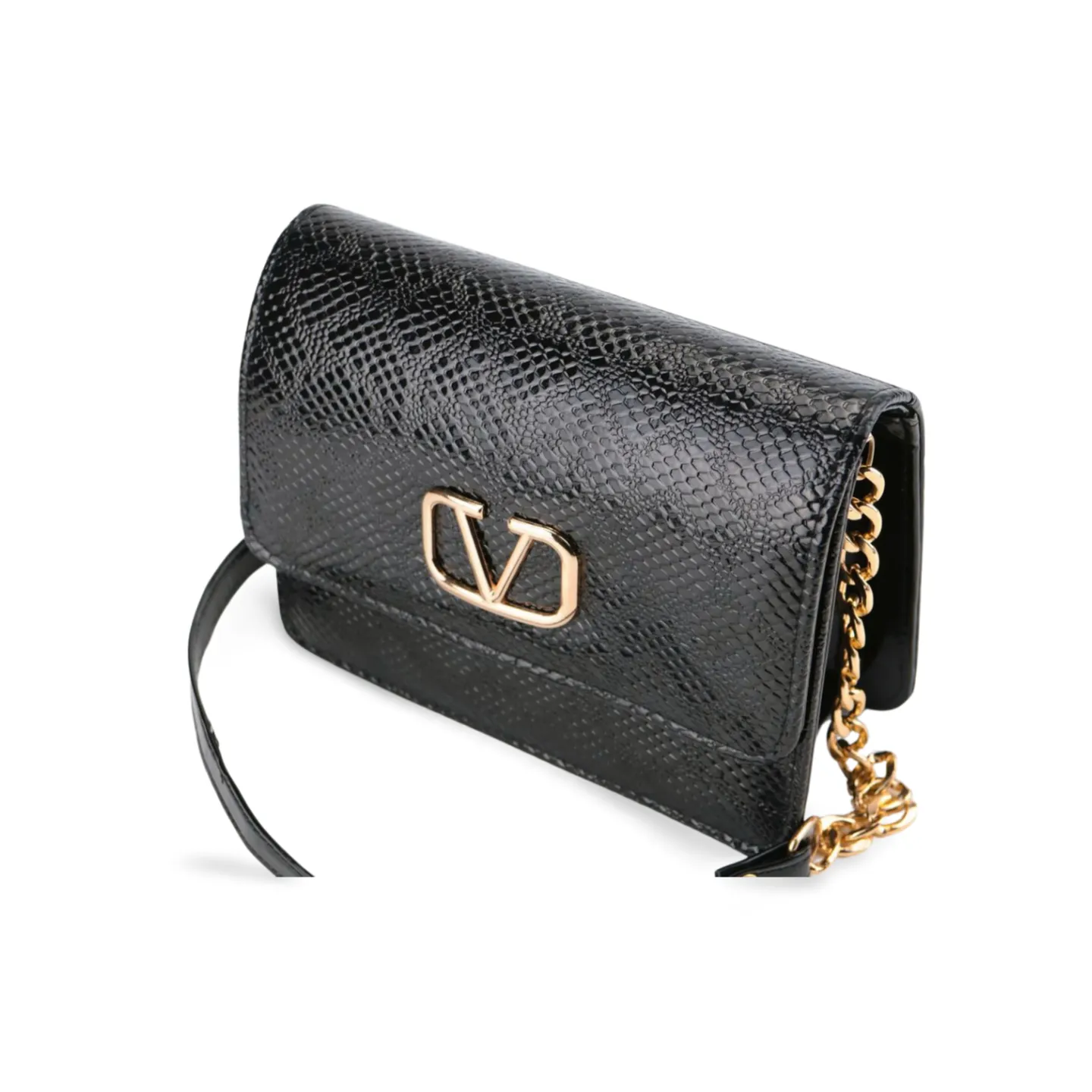 Stylish Metallic Croc Skin Texture Crossbody Purse For Women