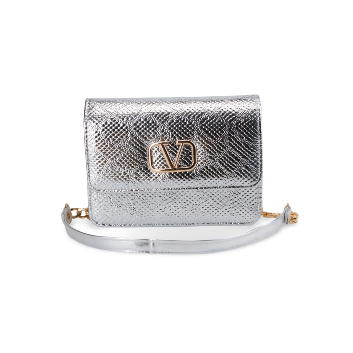 Stylish Metallic Croc Skin Texture Crossbody Purse For Women