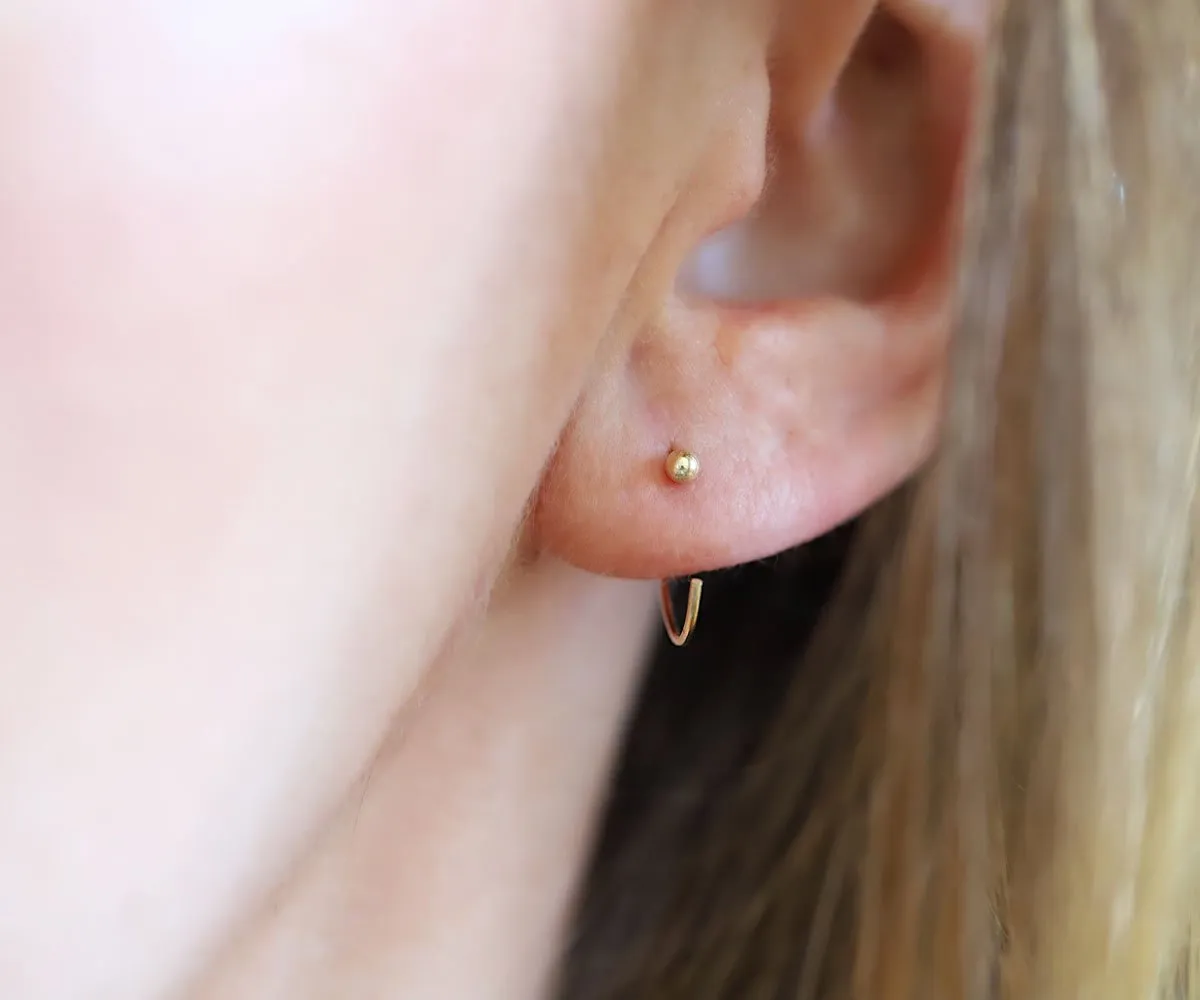 Tiny Ball Hug Hoop Earrings In Sterling Silver