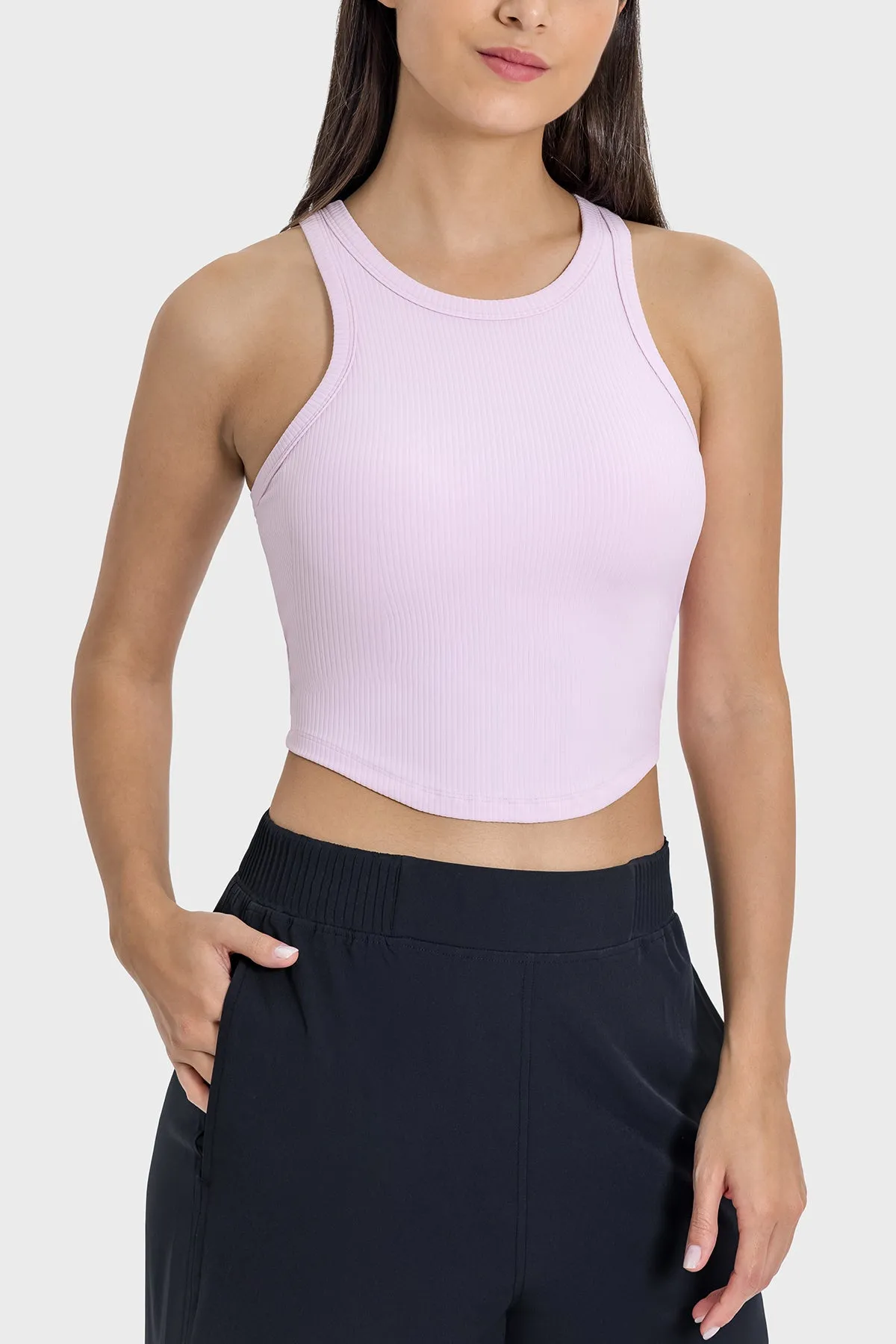 Twisted Round Neck Seamless Cup Tank Top