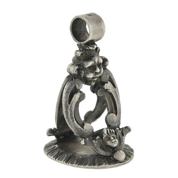 Victorian Sterling Family Crest Cherub Fob