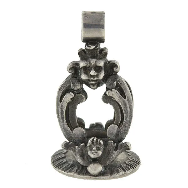 Victorian Sterling Family Crest Cherub Fob