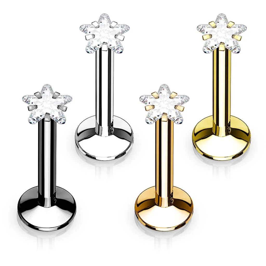 WILDKLASS 4 Pcs Value Pack Internally Threaded Star Prong Top Gem Labret Monroe Titanium IP Over 316L Surgical Steel