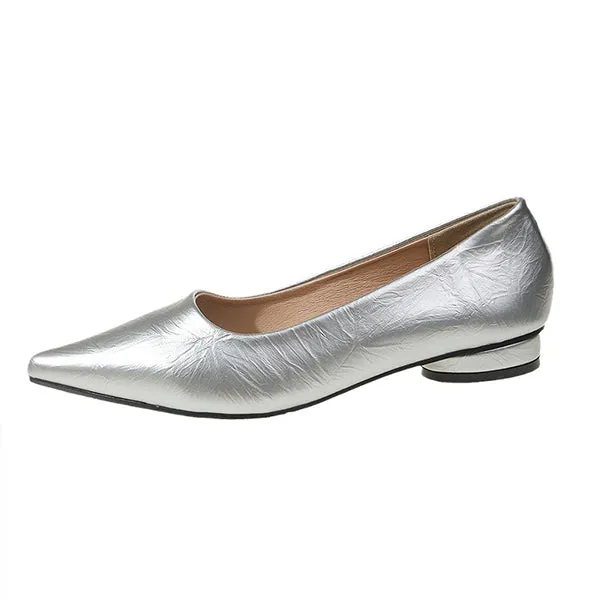 Women's Casual Silver Shallow Pointed Toe Flat Shoes 40034818S