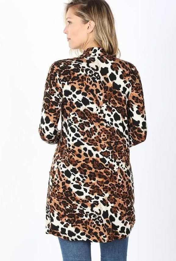 Womens Cheetah Leopard Cardigan, Plus Sizes 1xl/2xl/3xl, Brown