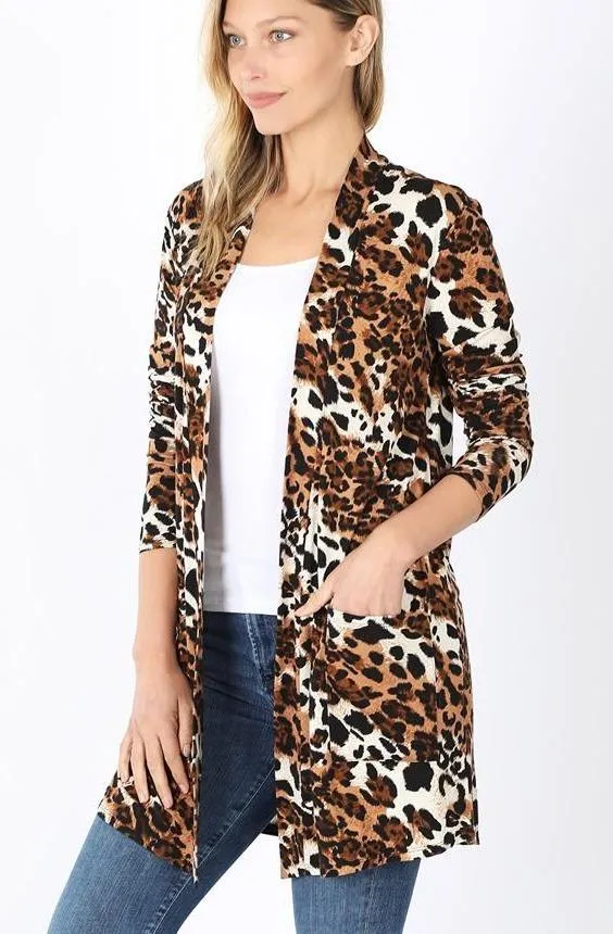 Womens Cheetah Leopard Cardigan, Plus Sizes 1xl/2xl/3xl, Brown