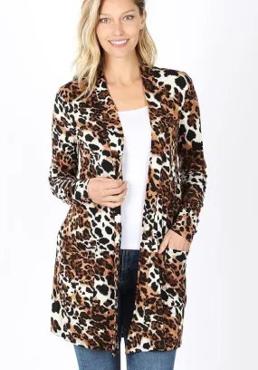 Womens Cheetah Leopard Cardigan, Plus Sizes 1xl/2xl/3xl, Brown