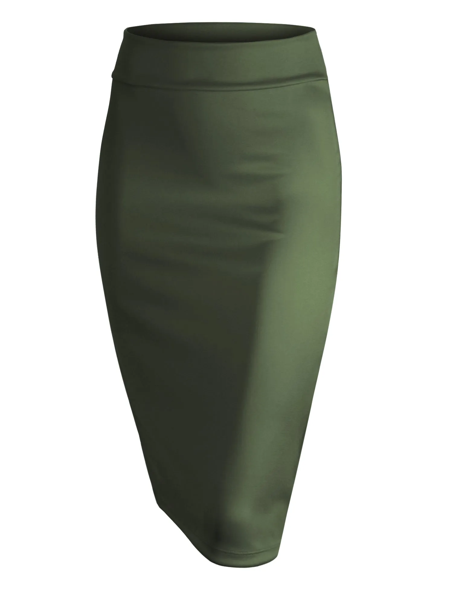 Women's Elastic Waist Stretch Bodycon Midi Knee Length Pencil Skirt