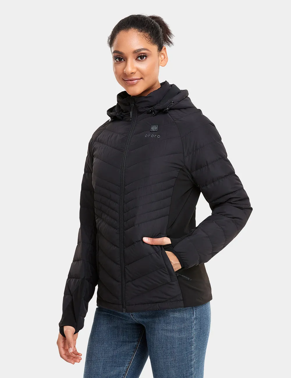 Women's Heated Down Jacket - White/Black