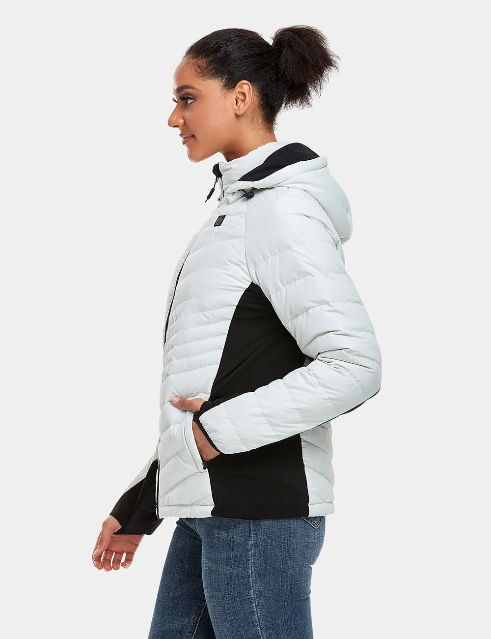 Women's Heated Down Jacket - White/Black